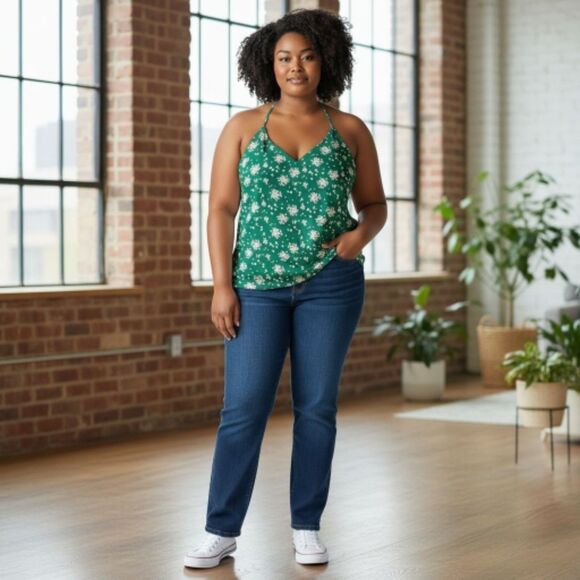 Skies are Blue Green Floral Spaghetti Strap Tank Top - NWOT - Picture 3 of 6